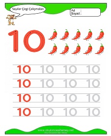 10 Sayısı Çizgi Çalışmaları Çalışma Sayfaları